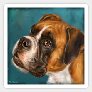 Vibrant Painting of a Gorgeous Brown Boxer Dog on Dark Blue Background Sticker